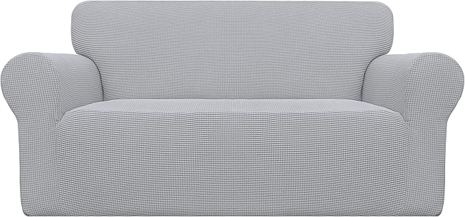 Easy-Going Stretch Oversized Loveseat Slipcover 1-Piece Sofa Cover Furniture Protector Couch Soft with Elastic Bottom for Kids Polyester Spandex Jacquard Fabric Small Checks Silver Gray