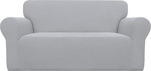 Easy-Going Stretch Oversized Loveseat Slipcover 1-Piece Sofa Cover Furniture Protector Couch Soft with Elastic Bottom for Kids Polyester Spandex Jacquard Fabric Small Checks Silver Gray