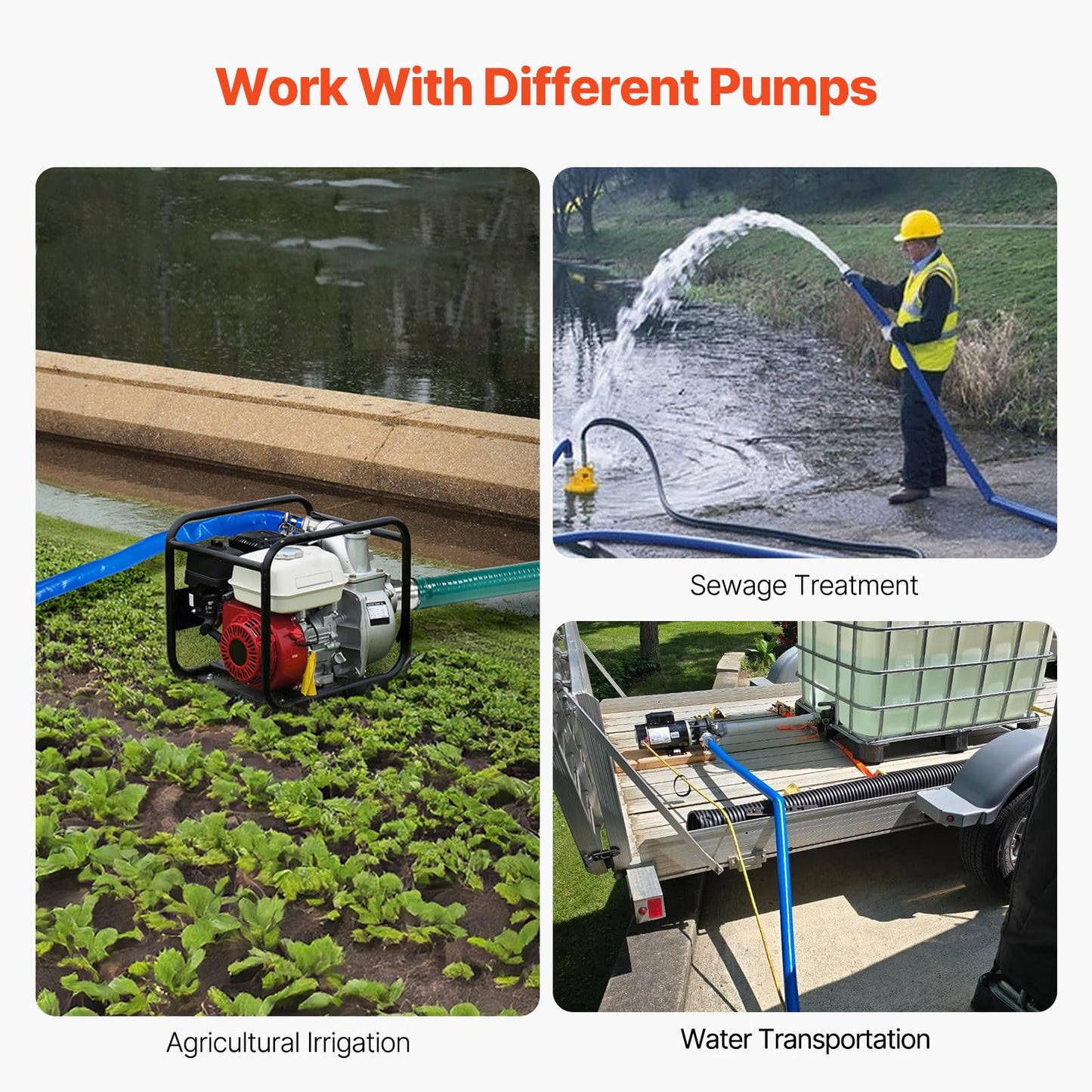 VEVOR Backwash Hose, 2 in x 100 ft, Blue PVC Hose, with Clamps, Camlock, Aluminum Fittings, Fit Various Pumps, for Sewage Treatment, Water Transportation and More Agricultural Purposes