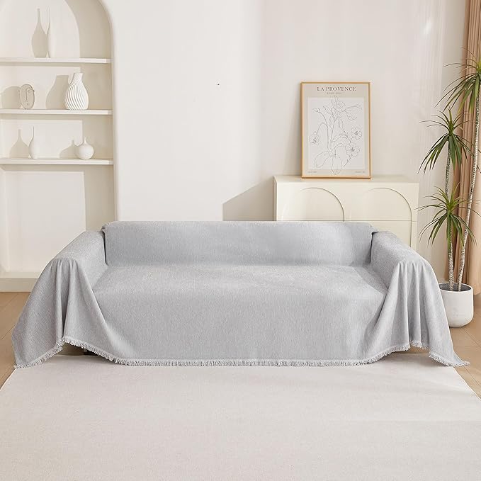 MYSKY HOME Sofa Cover for Dogs, Washable, Boho, Thick & Durable Sectional Couch Covers, Furniture Protector, 71"x 150", Light Gery