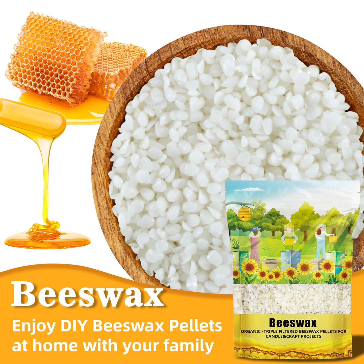 CARGEN White Beeswax Pellets - 3LB Beeswax Pastilles Bulk Bees Wax Pellets Triple Filtered for DIY Making Candles Skin Care Lip Balm Soap Lotion and Soap Making Supplies for Christmas,Halloween