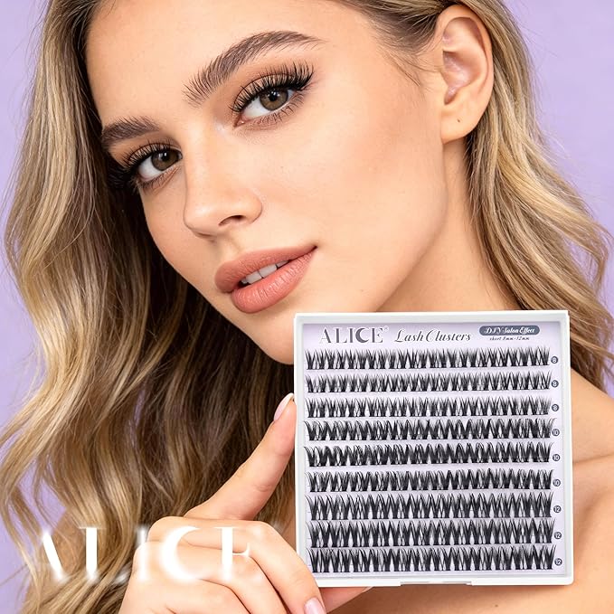 ALICE Short Lash Clusters 8-12mm Wispy Volume Eyelash Extensions Natural Thin Band Eyelash Clusters Individual Lashes DIY Lash Extensions