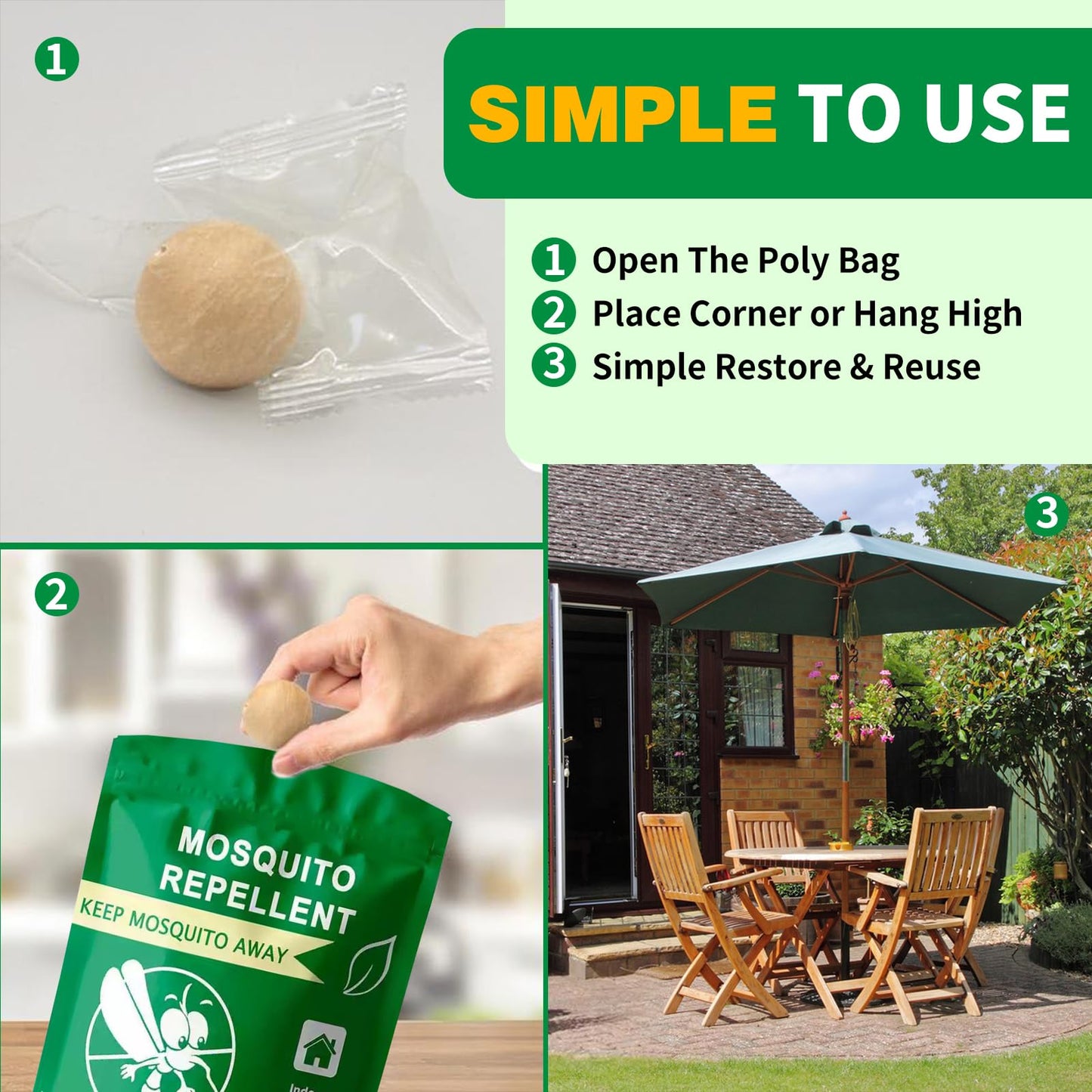 Natural Mosquito Repellent Outdoor Patio Pills, Peppermint Oil 10 Pcs Natural Mosquito Repellant Balls, Safe for Kids & Pets, Bug Deterrent for Home & Patio, Keep Mosquitoes Camping Travel Fishing