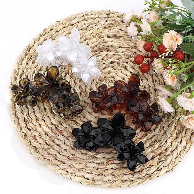 ANBALA 4Pcs Hawaiian Flower Hair Clips Large Claw Clips for Thick Thin Hair Non Slip and Strong Hold Beach Accessories