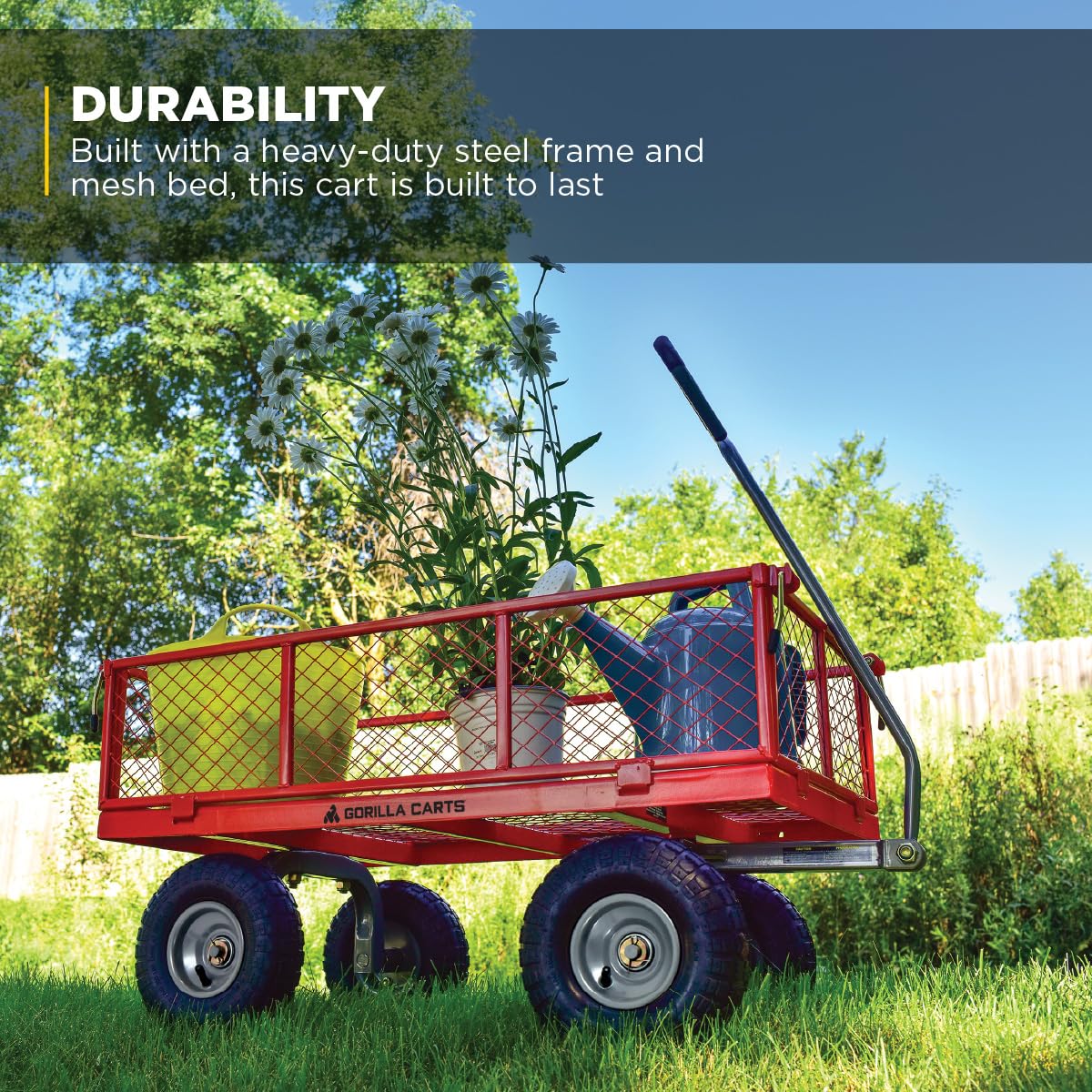 Gorilla Carts Steel Utility Cart, 4 Cu Ft Bed, 800 lb Load Capacity, Black – Heavy-Duty Outdoor Hauling Wagon with Removable Side Panels for Yard, Lawn, Garden or Landscaping