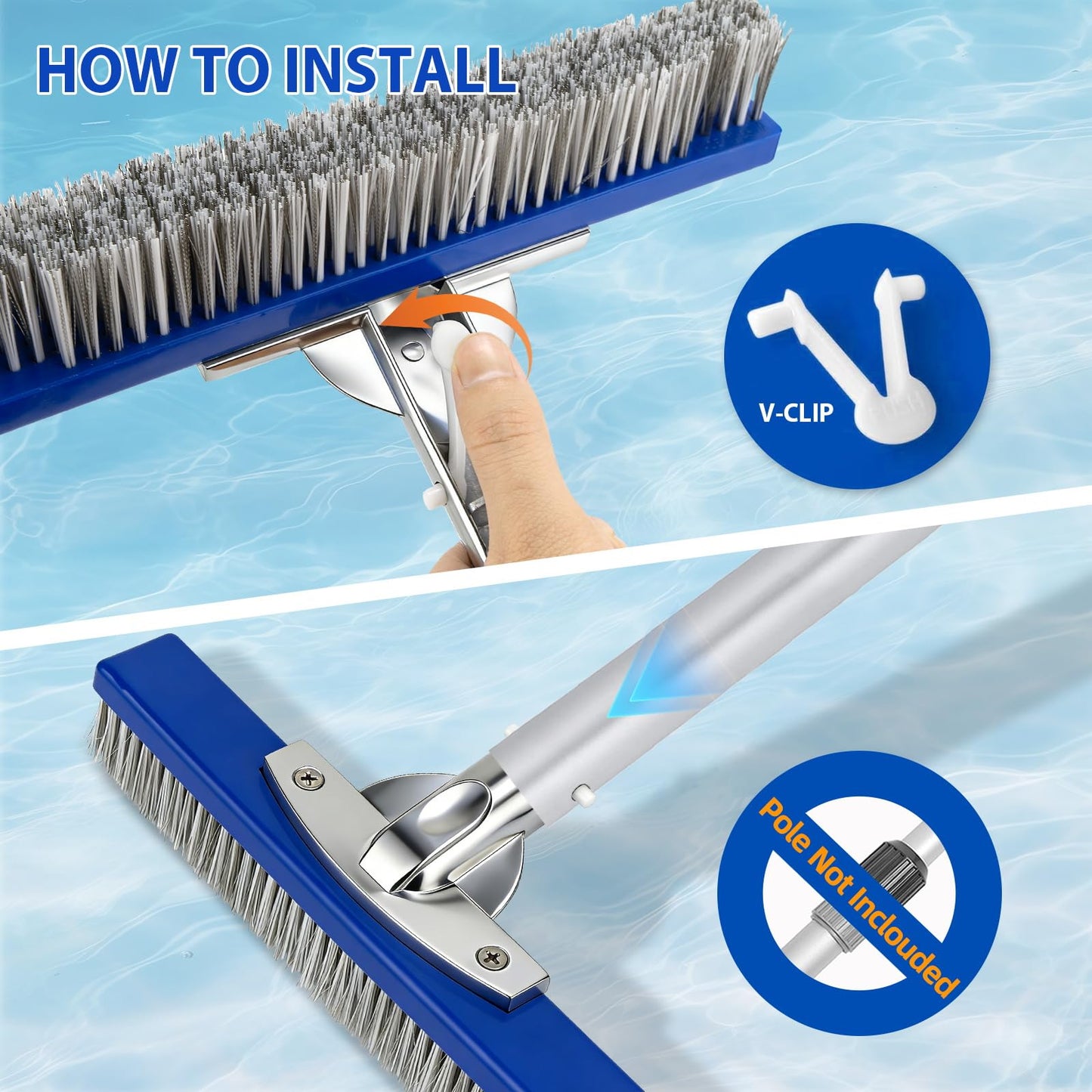 10-Inch Pool Brush Head - Combo Nylon & Stainless Steel Wire Bristles, Heavy Duty Metal Pool Brush for Extra Scrubbing Power, for Cleaning Inground Pool Tiles, Concrete, Walls, Floor, Steps, Corners