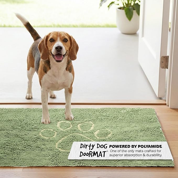 Dog Gone Smart Dirty Dog Doormat - Fast Drying Rug with Super Gripper Backing for Clean Floors - Super Absorbent and Machine Washable Mat for Muddy Paws - Sage Green