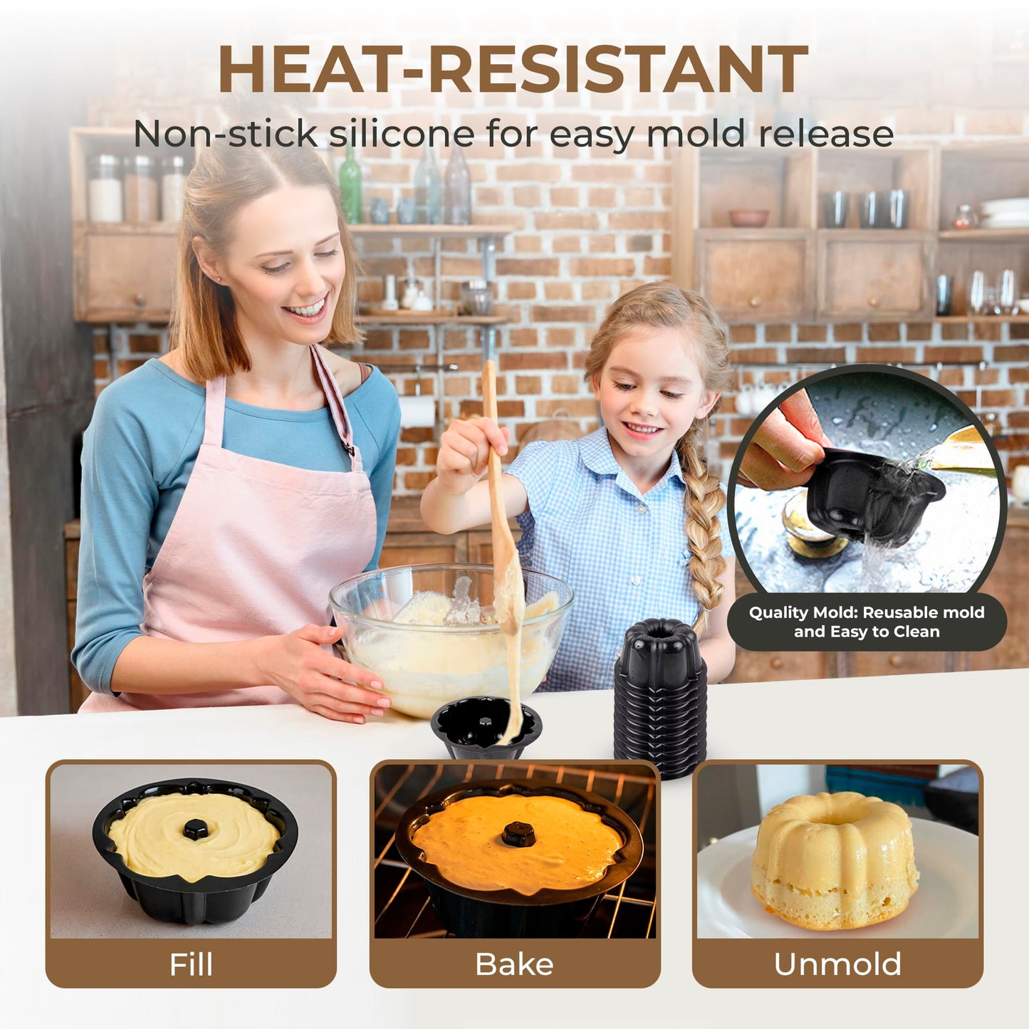 O’Creme Bakeable Plastic Mini Flan Molds Pan - Baking Pan With Non-Stick Silicone - Reusable Non-Stick baking Mini Flan Molds For Baking and Much More - 25 QTY Pack