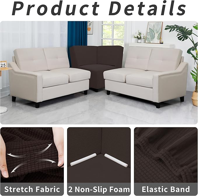 Easy-Going Stretch Sectional Corner Sofa Slipcover 1-Piece Couch Sofa Cover Furniture Protector Soft with Elastic Bottom for Kids, Pet, Spandex Jacquard Fabric Chocolate