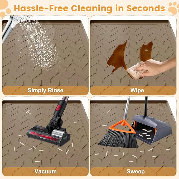 Cat Litter Mat, Extra Large 40"x28" Silicone Mat for Litter Box, Waterproof & Non-Slip Rubber Mat with Lip, Litter Trapping & Scatter Control, Soft on Cat Paws, Urine-Proof Floor Protector