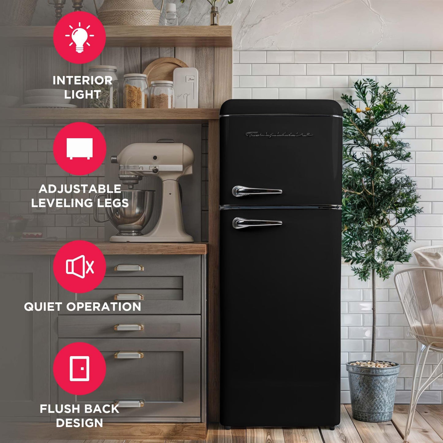 Frigidaire EFR756, 2 Door Apartment Size RETRO Refrigerator with Top Freezer, Chrome Handles, 7.5 cu ft