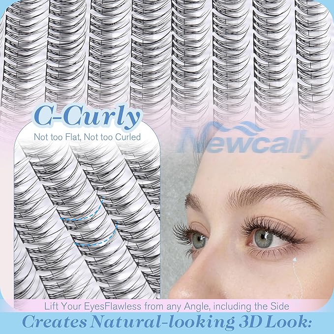 Natural Lash Clusters Kit DIY Lash Extension Kit Wispy Eyelash Extension Kit C-curly Individual Lashes Kit 9-12MM Short Eyelash Clusters with Lash Remover by Newcally