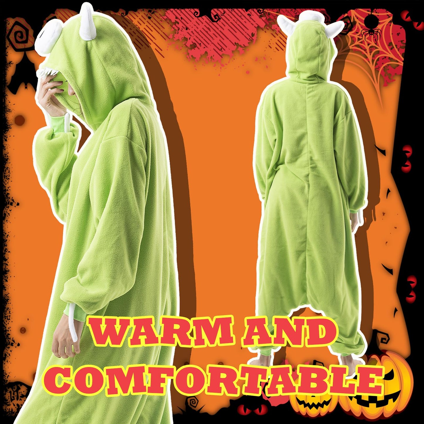 Beauty Shine Unisex Adult Onesie One Piece Pajamas Cosplay Cartoon Costume Halloween Christmas Sleepwear Jumpsuit Homewear(Mike Wazowski, Medium)