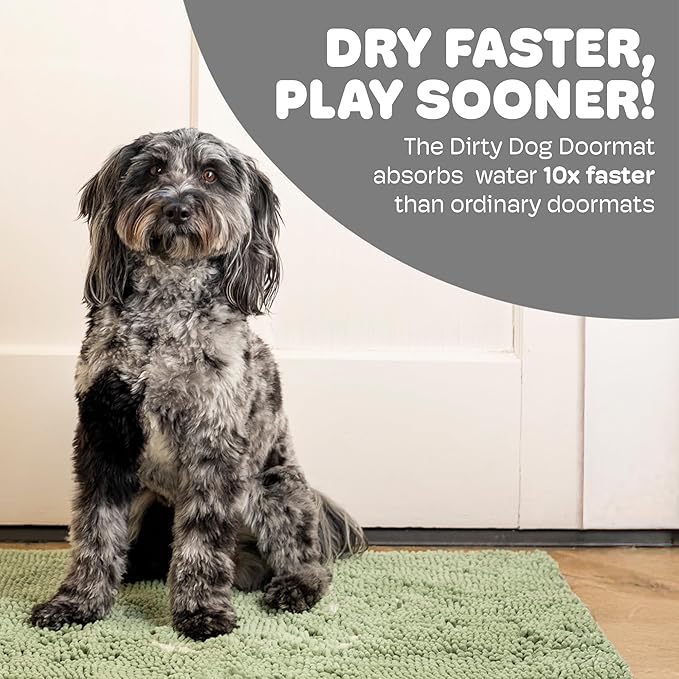 Dog Gone Smart Dirty Dog Doormat - Fast Drying Rug - Plush Mat with Super Gripper Backing for Clean Floors - Absorbent Microfiber and Machine Washable Mat for Muddy Paws - Sage Green