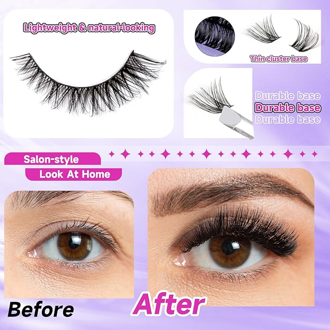 Ocean Pearl Lash Clusters Kit 168pcs 10-18mm manga/anime-inspired lashes clusters,spike-effect cluster lashes,Eyelashes,DIY Cluster Eyelash Extensions kit with lash bond+seal+remover+tweezers-DM01+M38