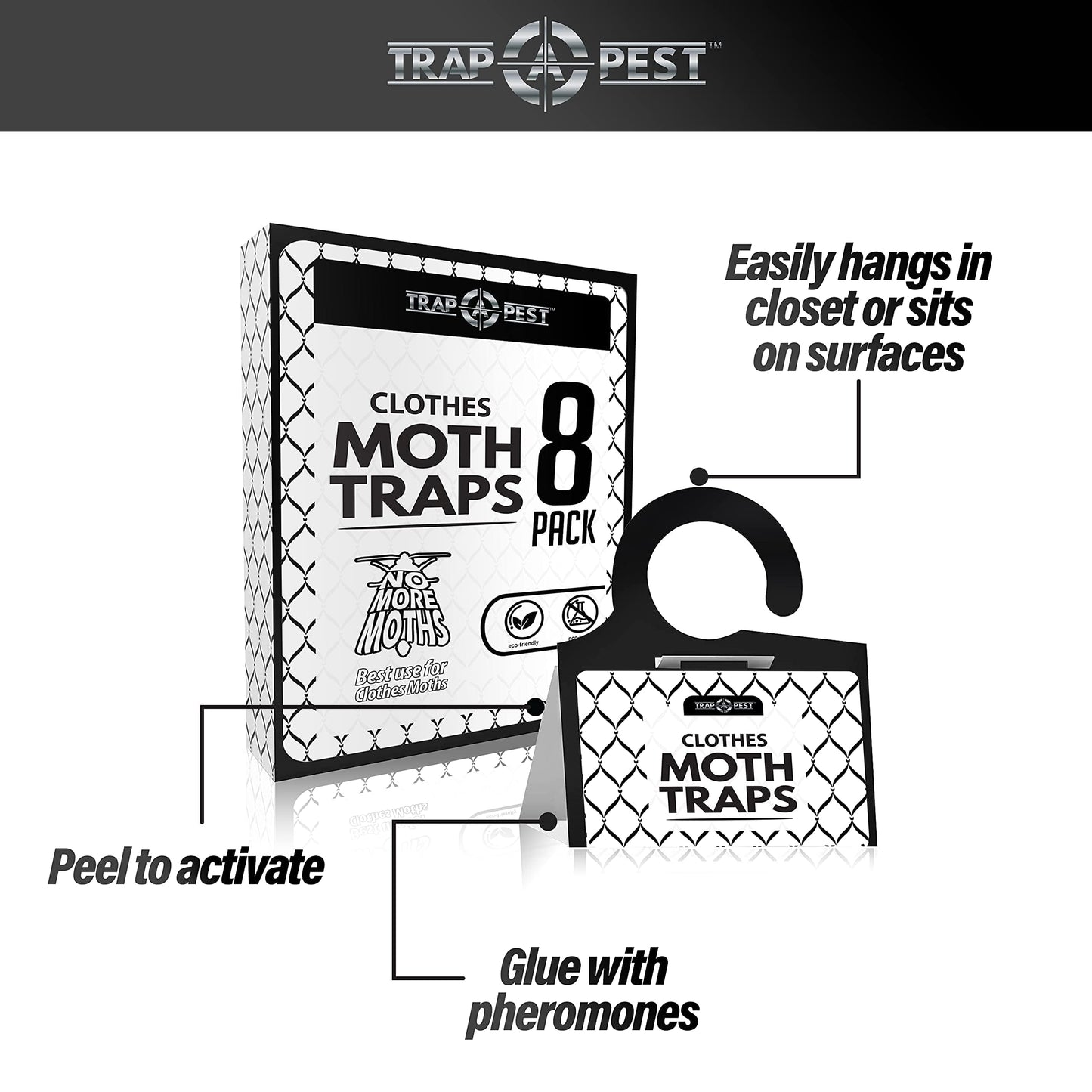Clothing Moth Traps - 8 Pack - Non Toxic Moth Traps for Clothes with Pheromone Attractant - Odorless Sticky Trap for Closet, Carpets