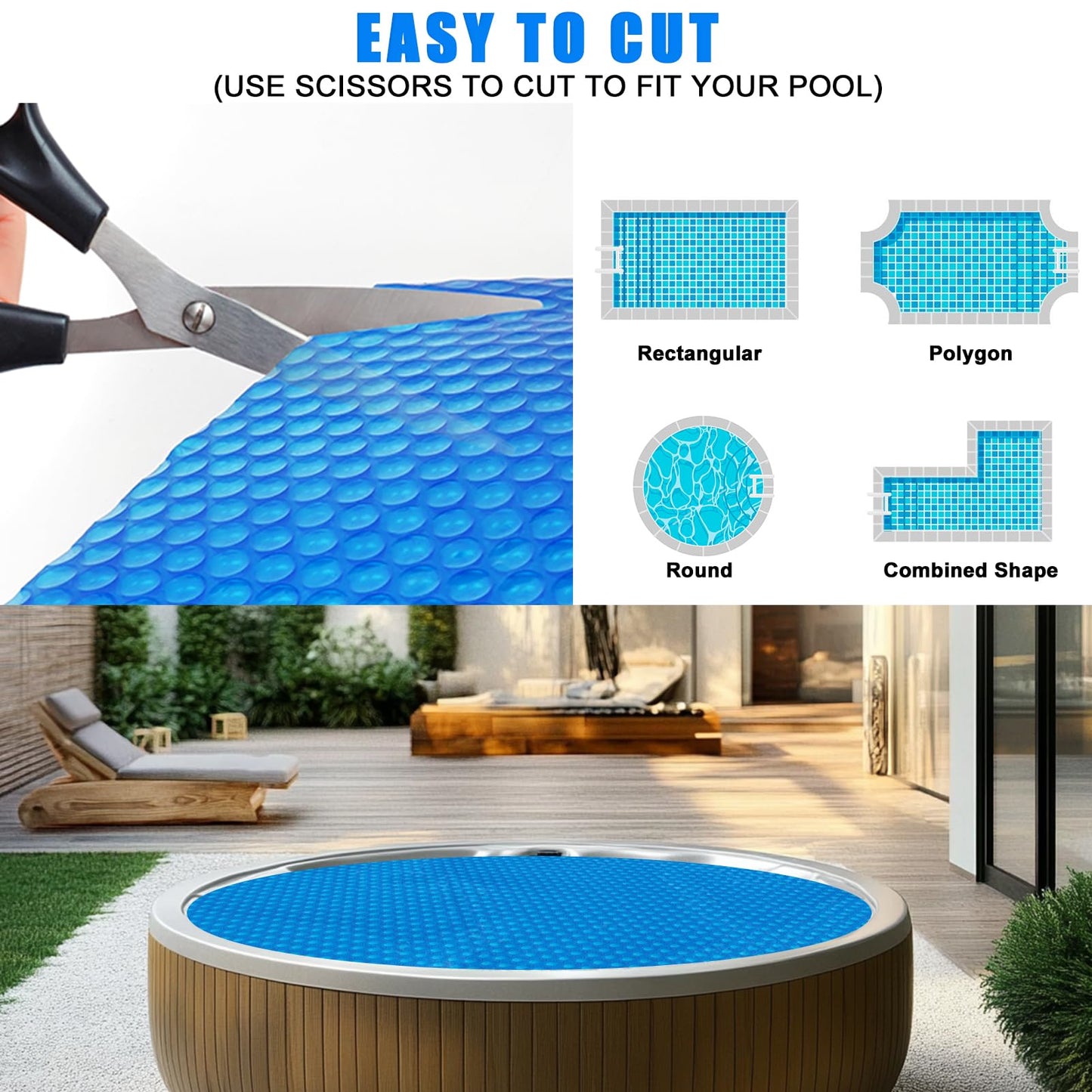 Kakolvan Solar Bubble Hot Tub Spa Cover for 7FT Round Circle Inflatable Swimming Pool Blanket Thermal Floating Insulation 16 Mil Bubble Solar Covers for Indoor Outdoor Spa Hot Tub Wrap Covers