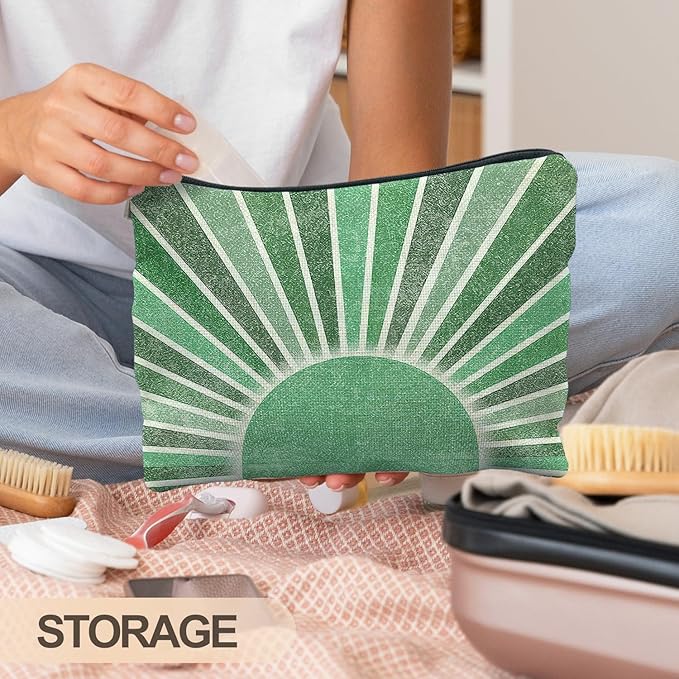 Green Boho Makeup Bag Gifts for Women, Vintage Sunshine Sun Beach Makeup Bag, Sunshine Gifts for Women
