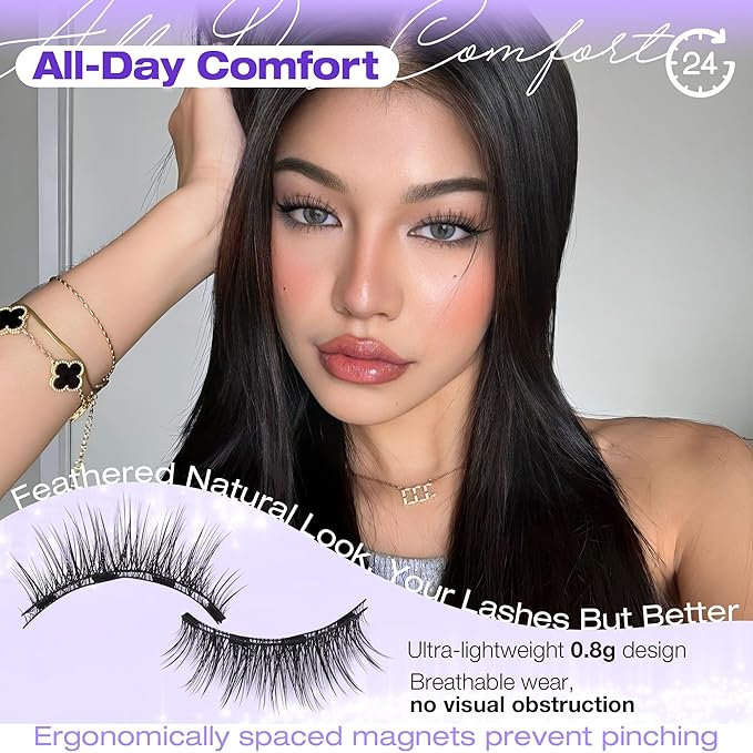 Magnetic Eyelashes Natural Look Magnetic Eyelashes with Applicator No Glue Magnetic Lashes with Applicator Wispy False Lashes with Magnets Reusable Lashes by Lanflower