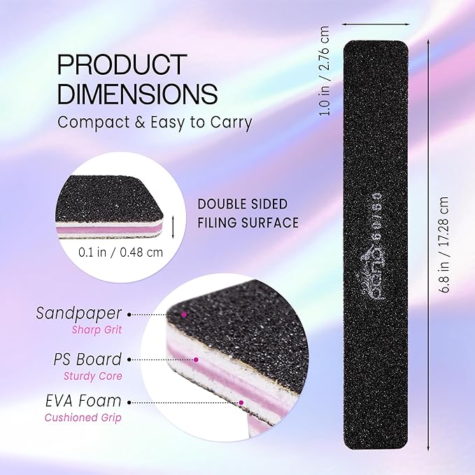 10PCS Jumbo Size PANA Professional Double Sided Nail Files - Black, 60/60 Grit - Emery Board Nail Buffering File Manicure Pedicure Nail Polisher Washable