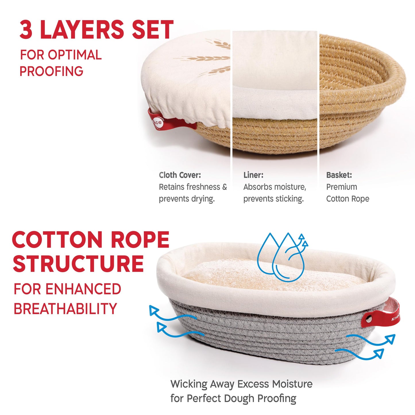KneadAce Sourdough Starter Kit – 24oz Starter Jar, 2 Cotton Rope Banneton Proofing Baskets, Magnetic Bread Lame for Scoring – Gift for Bakers & Complete Sourdough Bread Baking Set