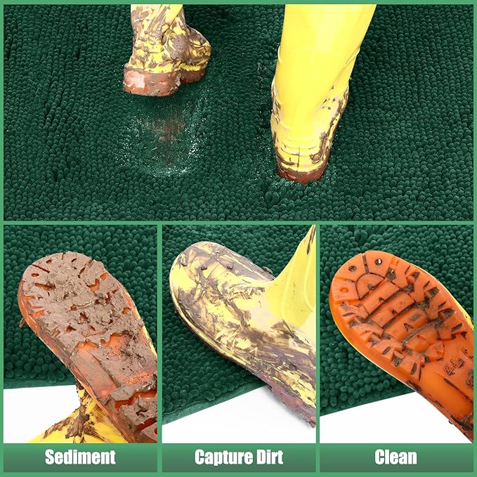 IM HOME Chenille Absorbent Outdoor Doormat 30" x 20", Washable Muddy Door Mats for Dog Non Slip Indoor Doormat Dog Mat for Muddy Paw Front Inside Doormats for Entryway Green
