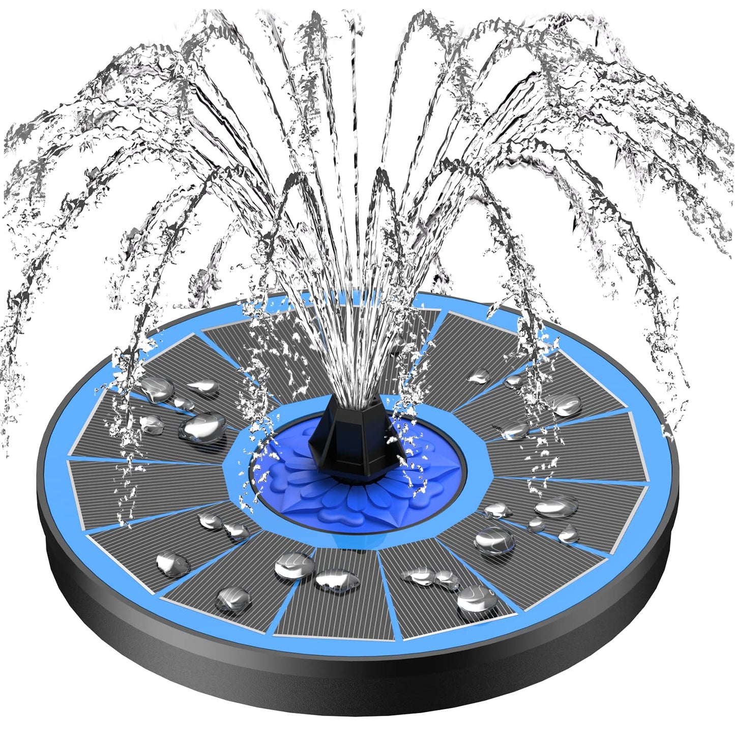 SZMP Solar Fountain Upgrade, 3.5W Solar Powered Bird Bath Fountains with Flower, Outdoor Water Feature Solar Pump with 7-in-1 Nozzles, 4 Fixed Pipes for Humingbirds, Garden, Pool, Pond, and Fish Tank