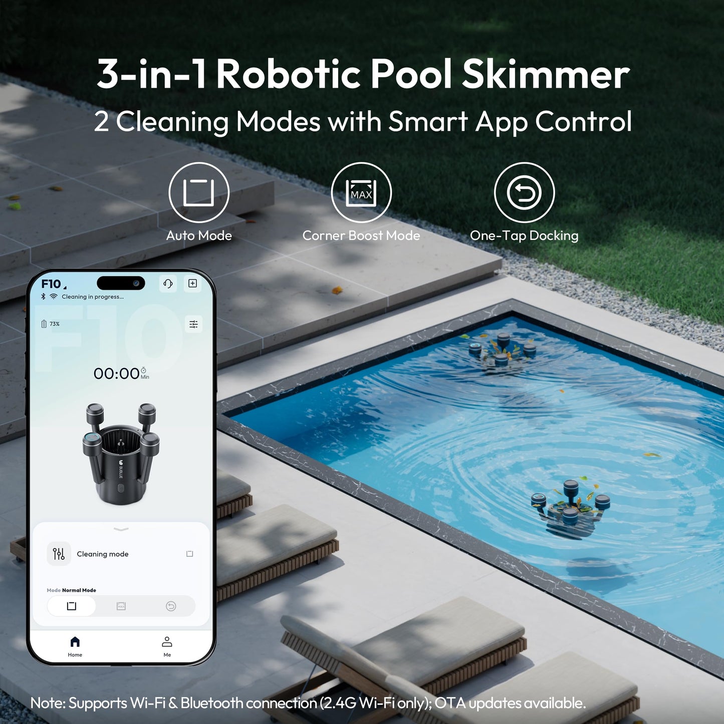 (2026 Upgrade) BUBLUE F10 Pool Surface Skimmer Robot, Pool Cleaner with App Control,Powerful Suction,5L Filter, Dual Cleaning Modes, AI Navigation,Ideal for In-Ground & Above-Ground Pools,Space Gray