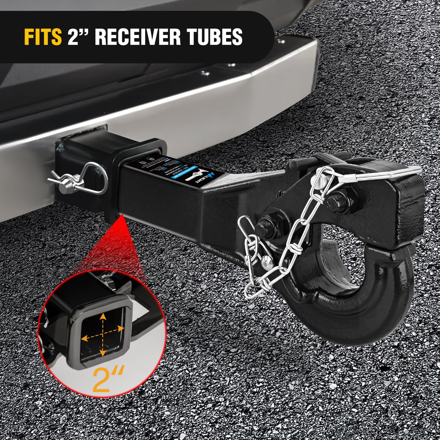 Nilight 10-TON Pintle Hitch for 2-Inch Receiver Hook Military Receiver 20000LBS,Fits 2-1/2 in Lunette Ring, Gloss Black Powder Coat