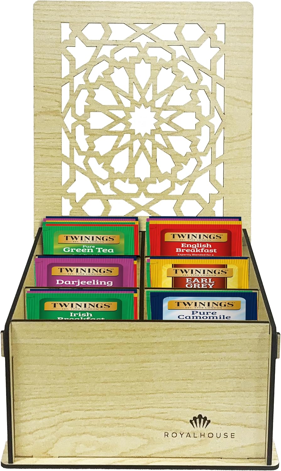 Twinings Tea Bag Sampler Variety with White Wooden Organizer Tea Chest (36 Tea Bags) 6 Different Popular Flavors, Gift for Tea Lovers: Women, Men, Mom, Dad, Family, Friends, Couples