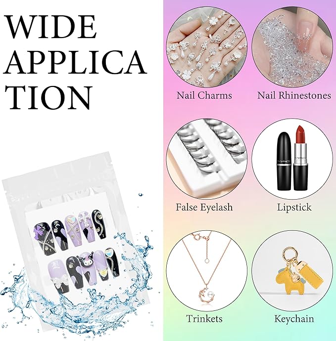 Qenk 100PCS Empty Holographic Nail Storage Bag Press on Nail Packaging Bag and 100PCS Shiny white cardboard Nail Tips Packaging Bags with 1 Roll Transparent Tape (White)