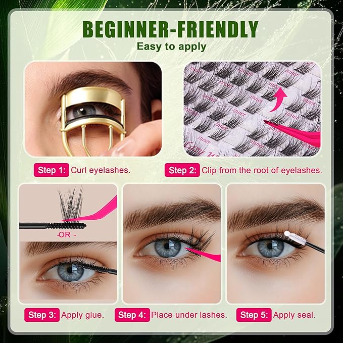 Lash Clusters - 0.05mm Wispy Natural Eyelash Clusters Fluffy Biodegradable Cruelty Free Eyelashes Lightweight Separate Left & Right Lash for Beginners DIY at Home