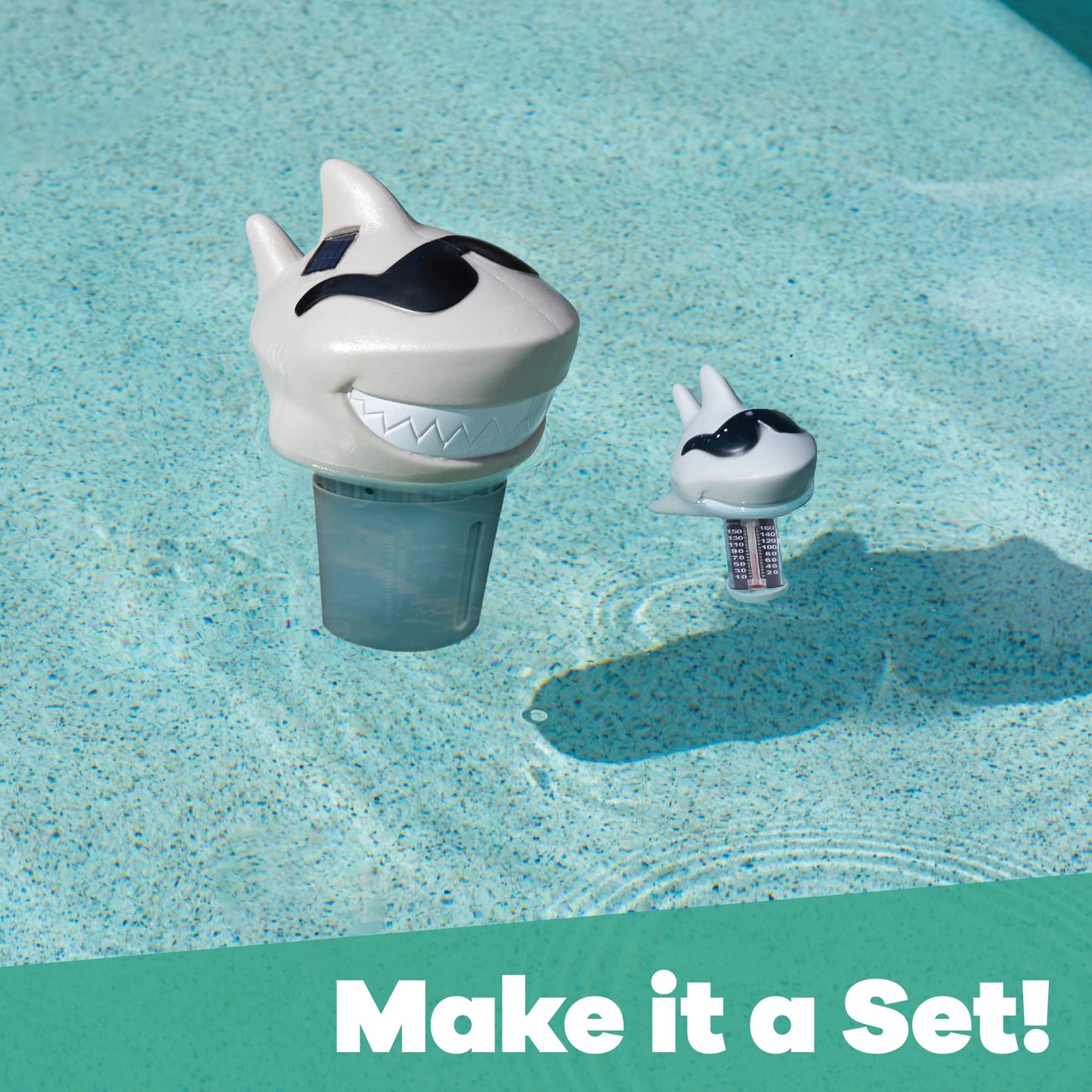 GAME Solar Light-Up Floating Pool Chlorine Dispenser – Shark Design, Adjustable Control Ring, Holds Up to 3 x 3” Chlorine Tablets, for Above-Ground & In-Ground Pools