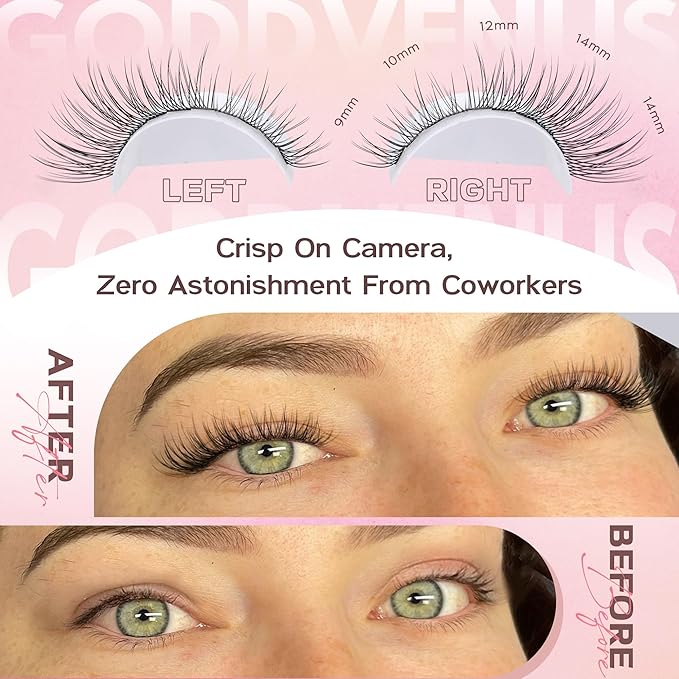 Goddvenus Lash Clusters Wispy 9-14mm Eyelash Clusters Natural DIY Cluster Eyelash Extensions Lash Individual 300pcs Short C Curve