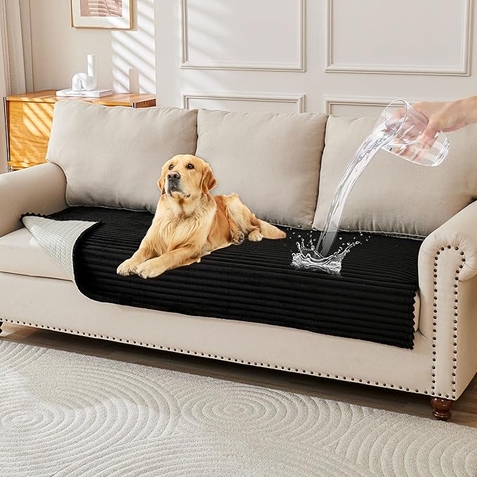 HAOMAIJIA Waterproof Couch Cover for Dogs Washable,Faux Fur Pet Couch Covers for Sofa,Soft Dog Bed Cover Non-Slip Couch Covers for 3 Cushion Couch Sofa Pet Friendly (Black, 35" x 74" 1 Pack)