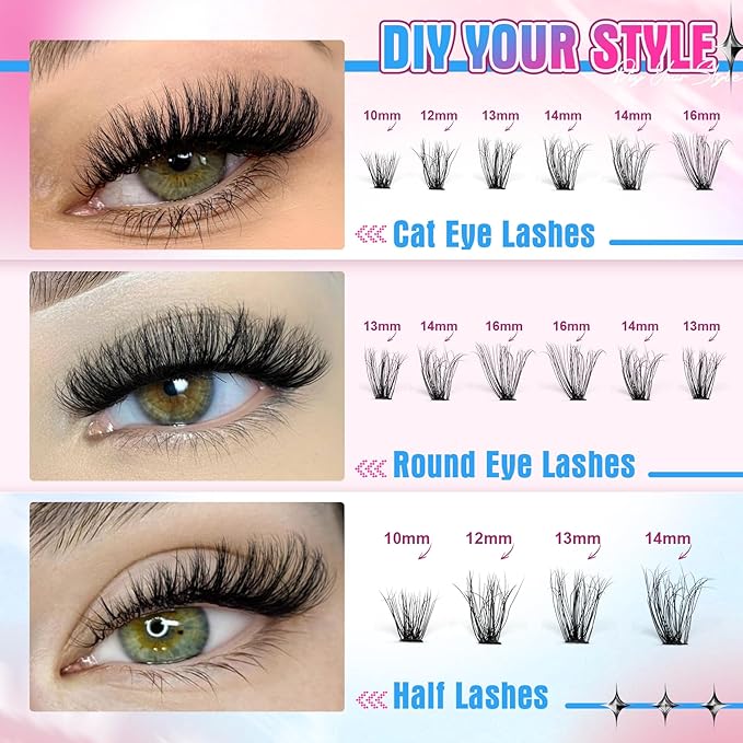 Lash Clusters 330Pcs Cluster Eyelash Extensions 40D Individual Lashes Fluffier D Curve Lash Clusters Extension DIY Wispy Volume False Eyelashes Clusters