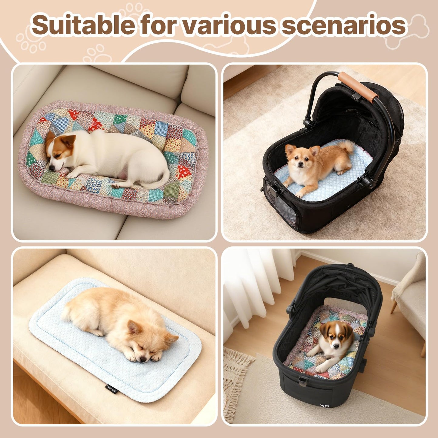 Beberoad Reversible Pet Stroller Pad - Dual-Sided Cooling & Warmth Cushion, Washable Mat for Cats and Dogs, All-Season Use
