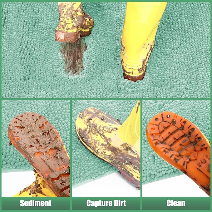 IM HOME Chenille Absorbent Outdoor Doormat 30" x 20", Washable Muddy Door Mats for Dog Non Slip Indoor Doormat Dog Mat for Muddy Paw Front Inside Doormats for Entryway Seafoam Green