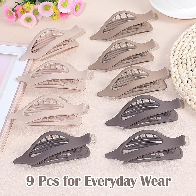 9 Pack Flat Hair Clips for Women, Matte Claw Clips for Thick & Thin Hair, Suitable for Driving (Beige,Light Beige,Taupe)