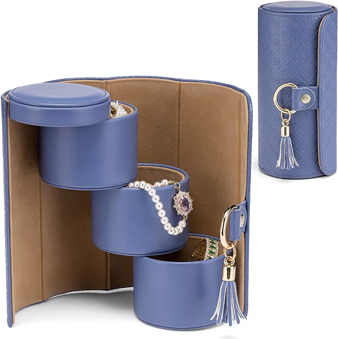 VLANDO Mother Gifts for Mom, Women, Wife - Travel Jewelry Oragnizer, 3-Layer Jewelry Storage Box, Travel Essential Accessories for Women, Gifts for Travelers Couples Mom Friends - Purple