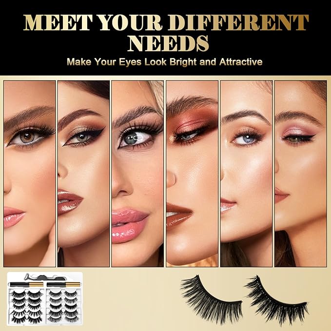 Magnetic Eyelashes Kit - 10 Pairs Lightweight 3D Natural Look Magnetic Lashes with Eyeliner & Tweezers, Reusable Mink False Eyelashes, Sweatproof, No Glue Needed, Easy to Apply (10pairs)