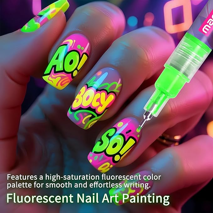 12 Color Nail Art Pens, Neon Nail Markers Set 0.5 MM Fine Tip Nail Polish Pens Drawing Painting Point Liner Painted Pen Kit, Waterproof DIY Nails Art Design Manicure Tools