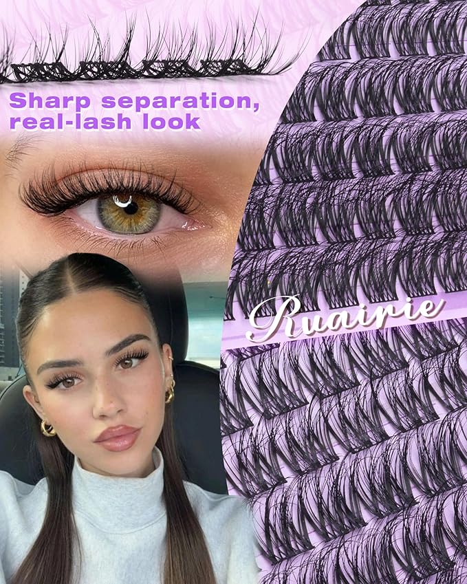 Wispy Lash Clusters Fluffy Eyelash Clusters 8-16mm Natural Cluster Eyelash Extension Spider Lashes Clusters CD Curl Individual Lashes Thin Soft Band Cluster Lashes for Comfortable Wear