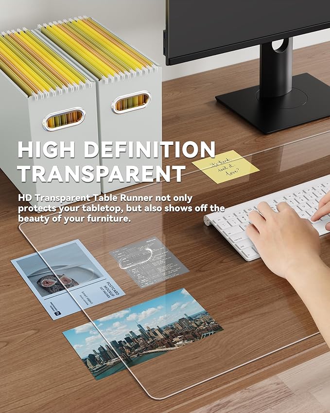 Oterri Clear Writing Desk Pad, 16?€??€?x36?€? Heat Resistant Waterproof PVC Round Edge Durable Desk Protect Mat, Anti-Static Writing Mat Table Protector