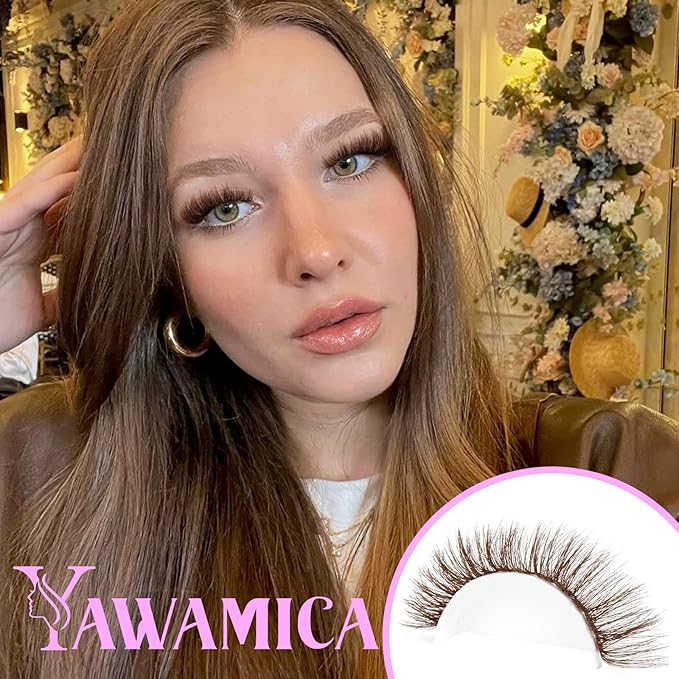 Yawamica Brown Lash Clusters Kit Fluffy Lash Extension Kit 10-16mm Wispy Eyelash Clusters D Curly Cluster Eyelash Extensions 50D Individual DIY Lashes Kit with Waterproof Bond and Seal Lash Tweezers
