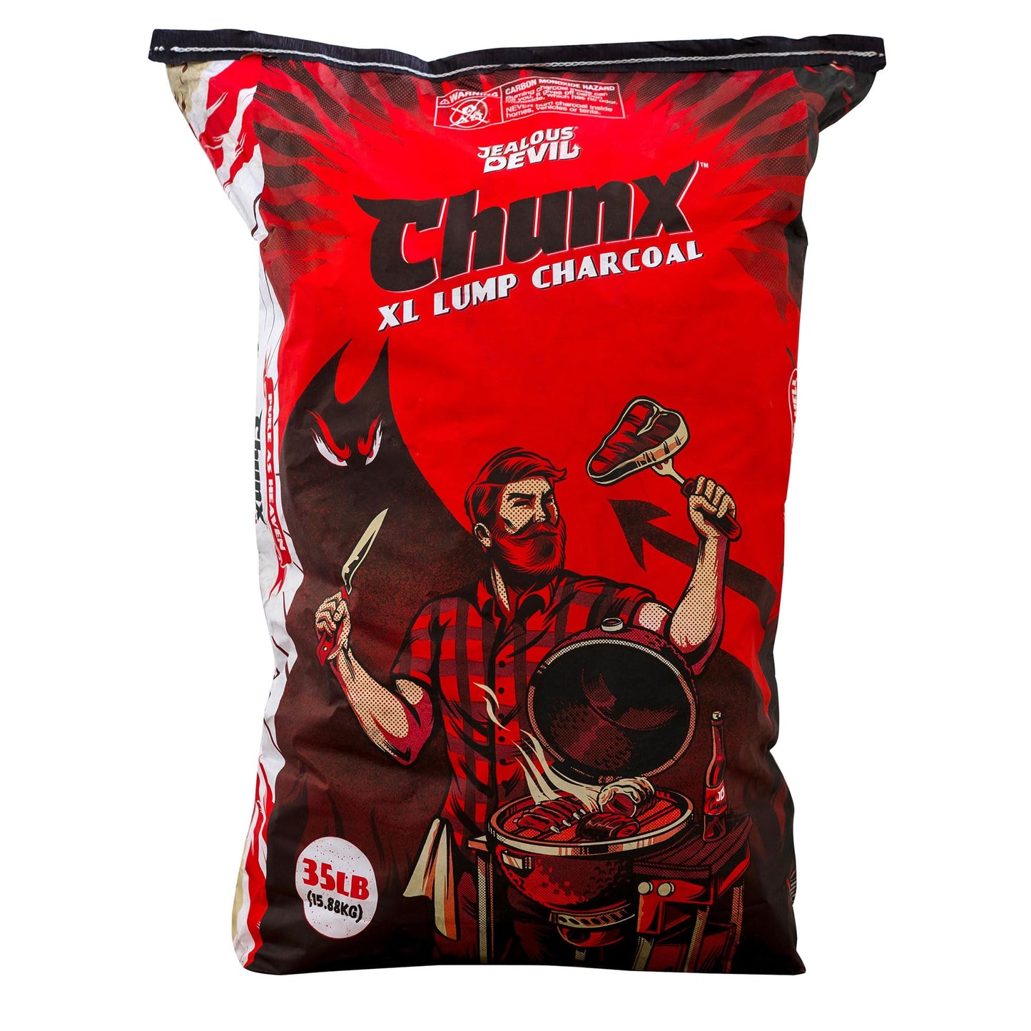 Jealous Devil Chunx XL Lump Charcoal, 100% All Natural BBQ Hardwood, 35 Pound Bag - Low Ash Smoking and Grilling, High Heat and Long Burn for Barbecue Grill, Smoker, and Kamado