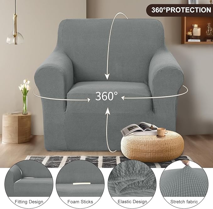 U-NICE HOME Recliner Chair Covers Stretch Couch Cover Sofa Cover Sofa Slipcover Furniture Protector for Chair Cover Pet Friendly(Armchair, Grey)