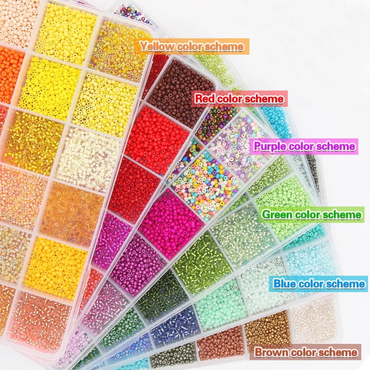 EuTengHao 57600pcs 2mm Glass Seed Beads Small Craft Beads for DIY Bracelet Necklaces Crafting Jewelry Making Supplies with Beading Needles Elastic Strings (144 Colors, 400Pcs Per Color)