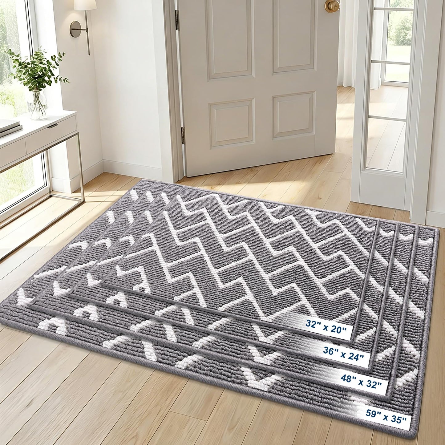 OLANLY Front Door Mat, Non-Slip Rubber Backing, Dirt Resistant and Absorbent, Washable, Easy to Clean Low-Profile Indoor Doormat for Back Door, Entryway, Inside Entrance, 71x47, Grey