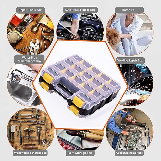 Tools Box Organizer Double Side 34 Compartments Hardware Organizers with Removable Plastic Dividers for Screws Nuts Nails
